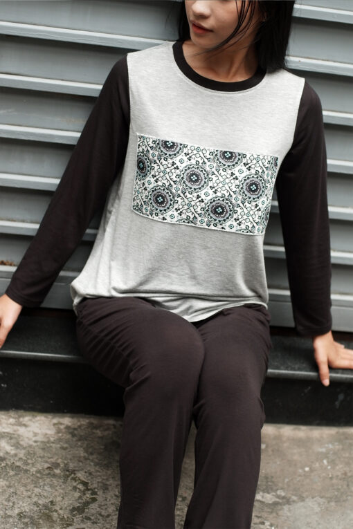 Bộ tay dài cơ bản xám phối đen